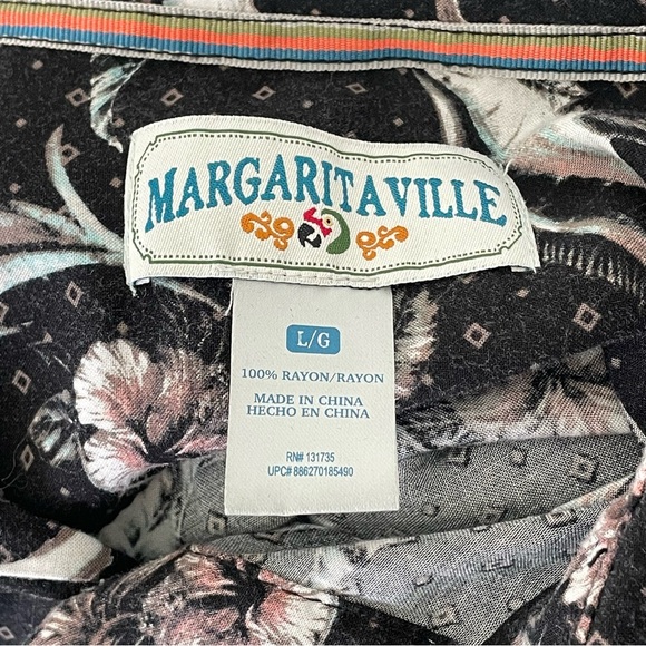 Margaritaville Floral Swordfish Novelty Rayon Beachy Button Down Top Men Size L - Picture 5 of 6